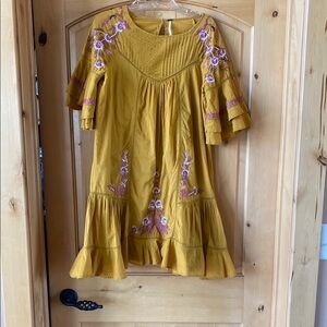 Free People Yellow Pleated Tiered Sundress